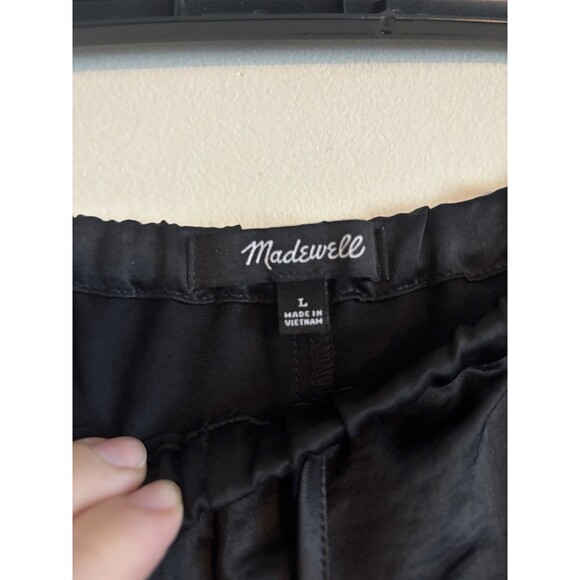 Madewell Pintuck Slim Pull On‎ Pants Black Velvet Womens L Satin Minimalist - Picture 4 of 7